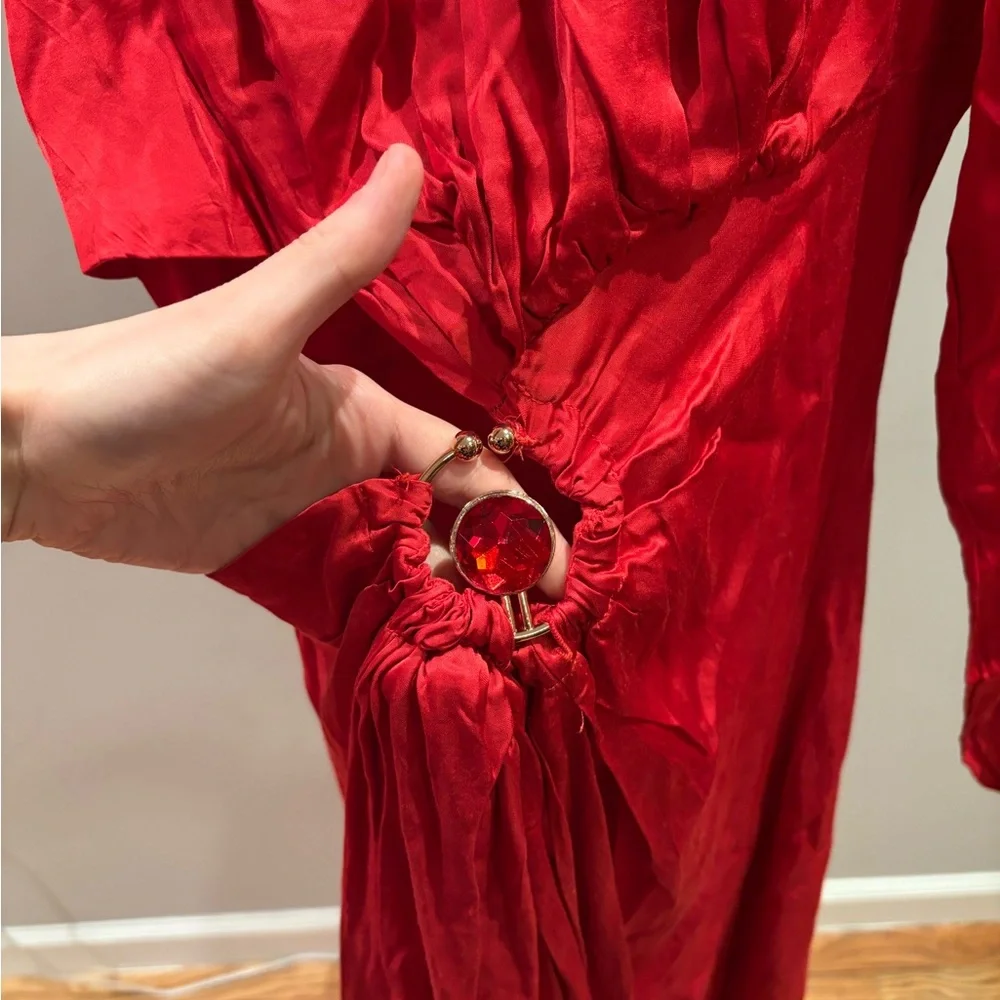 Farm Rio Anthropologie One Shoulder Cutout Maxi Dress Ruby Red XS - Picture 5 of 6